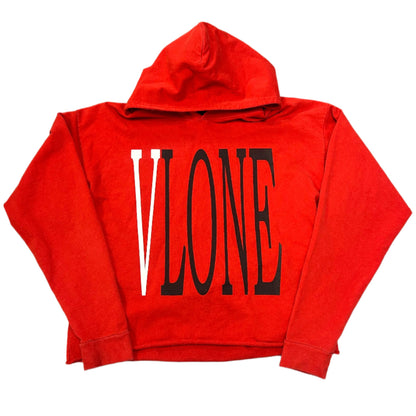 Vlone Black/White/Red Logo Cropped Hoodie