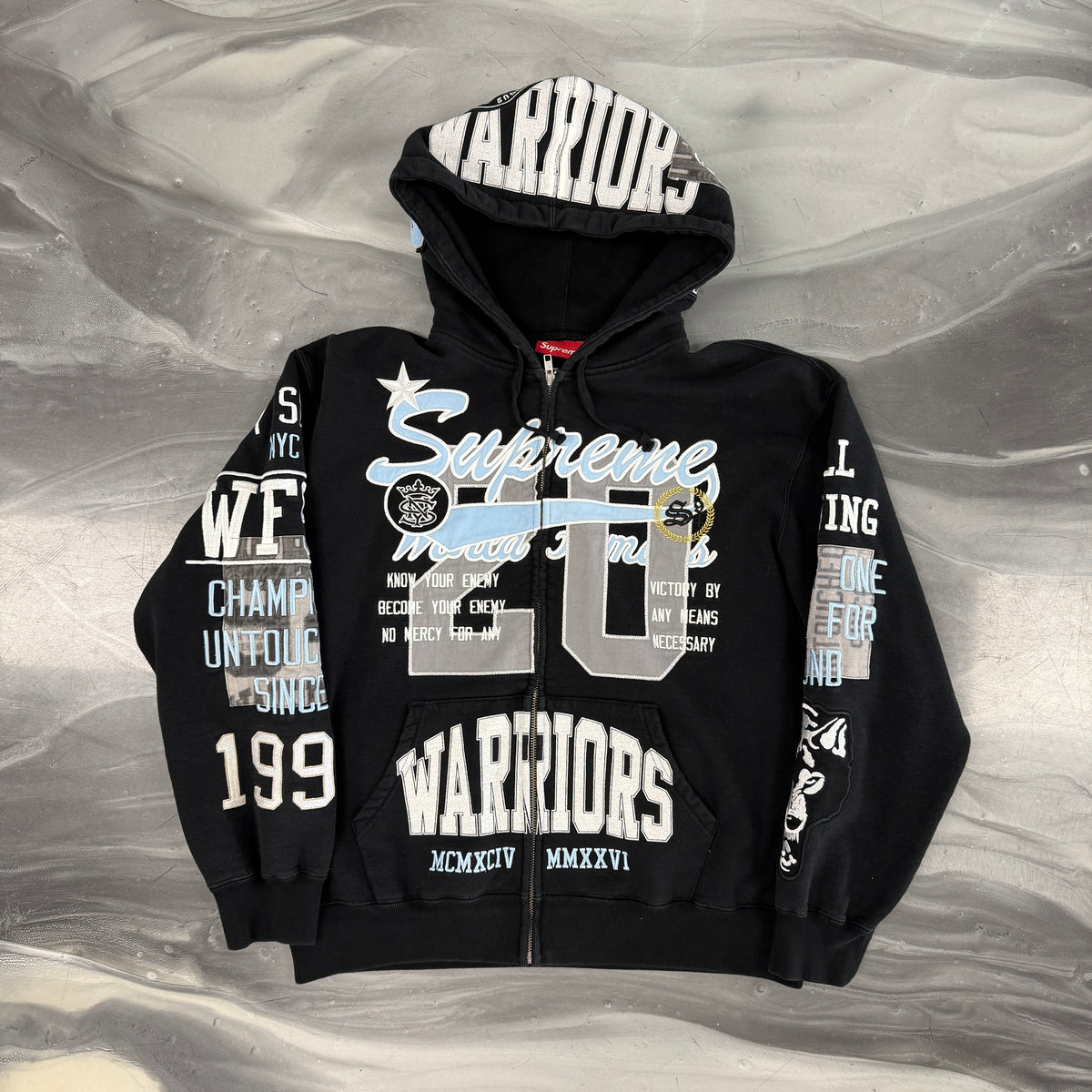 Supreme Warriors Applique Zip Up Hooded Sweatshirt Black