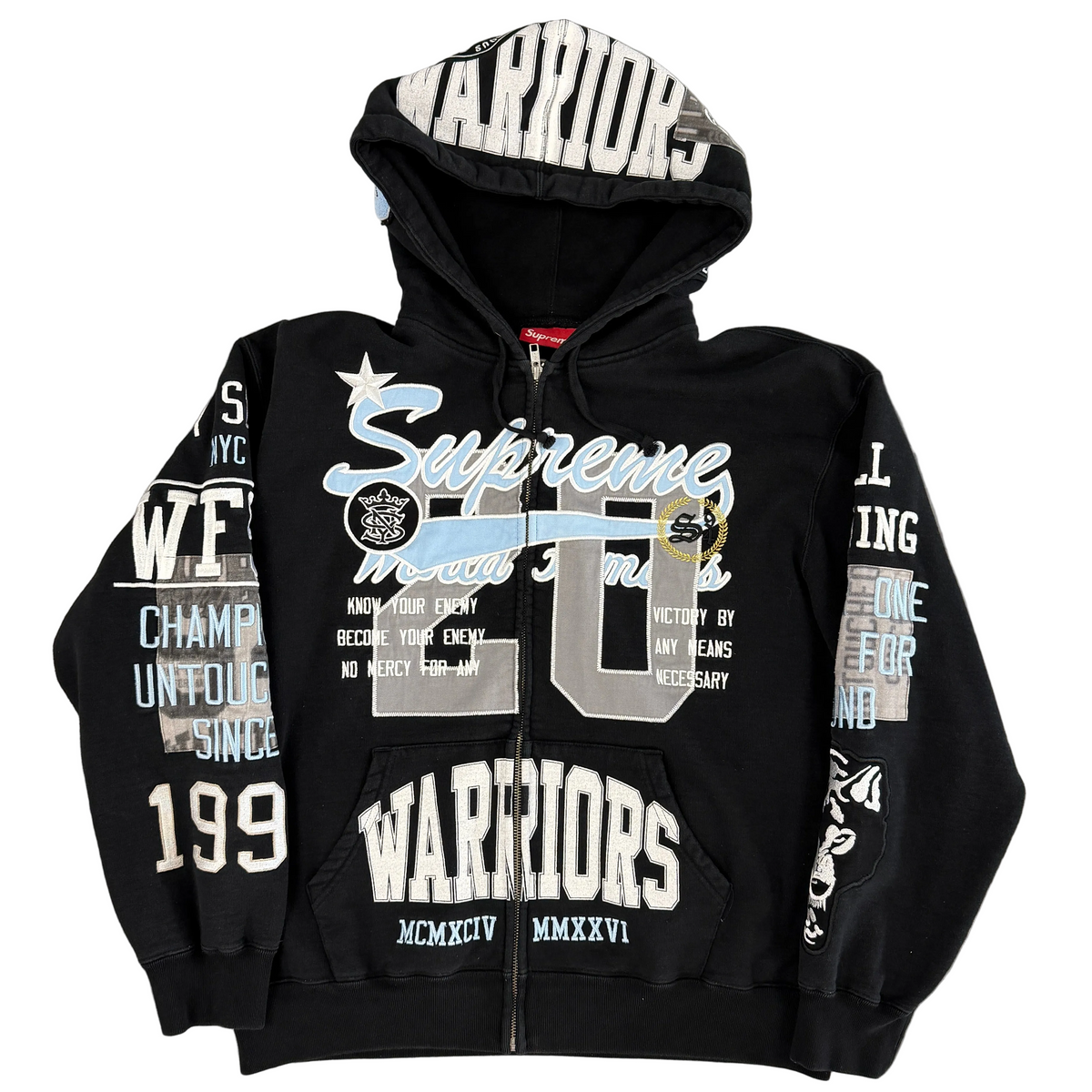 Supreme Warriors Applique Zip Up Hooded Sweatshirt Black