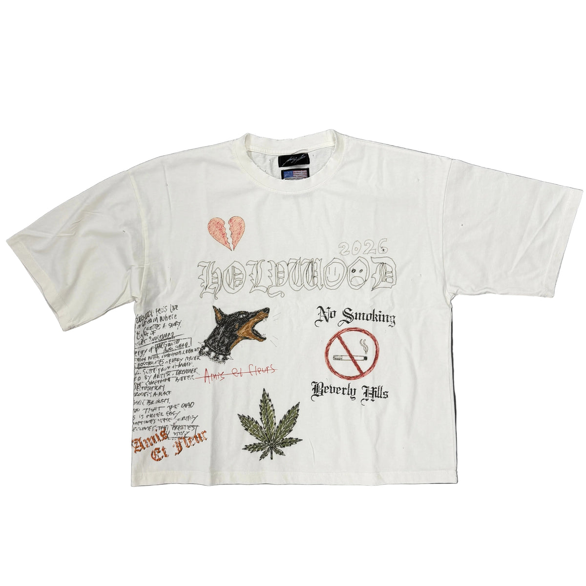 AMIS ET Fleurs Hollywood Doodles Tee Vintage White