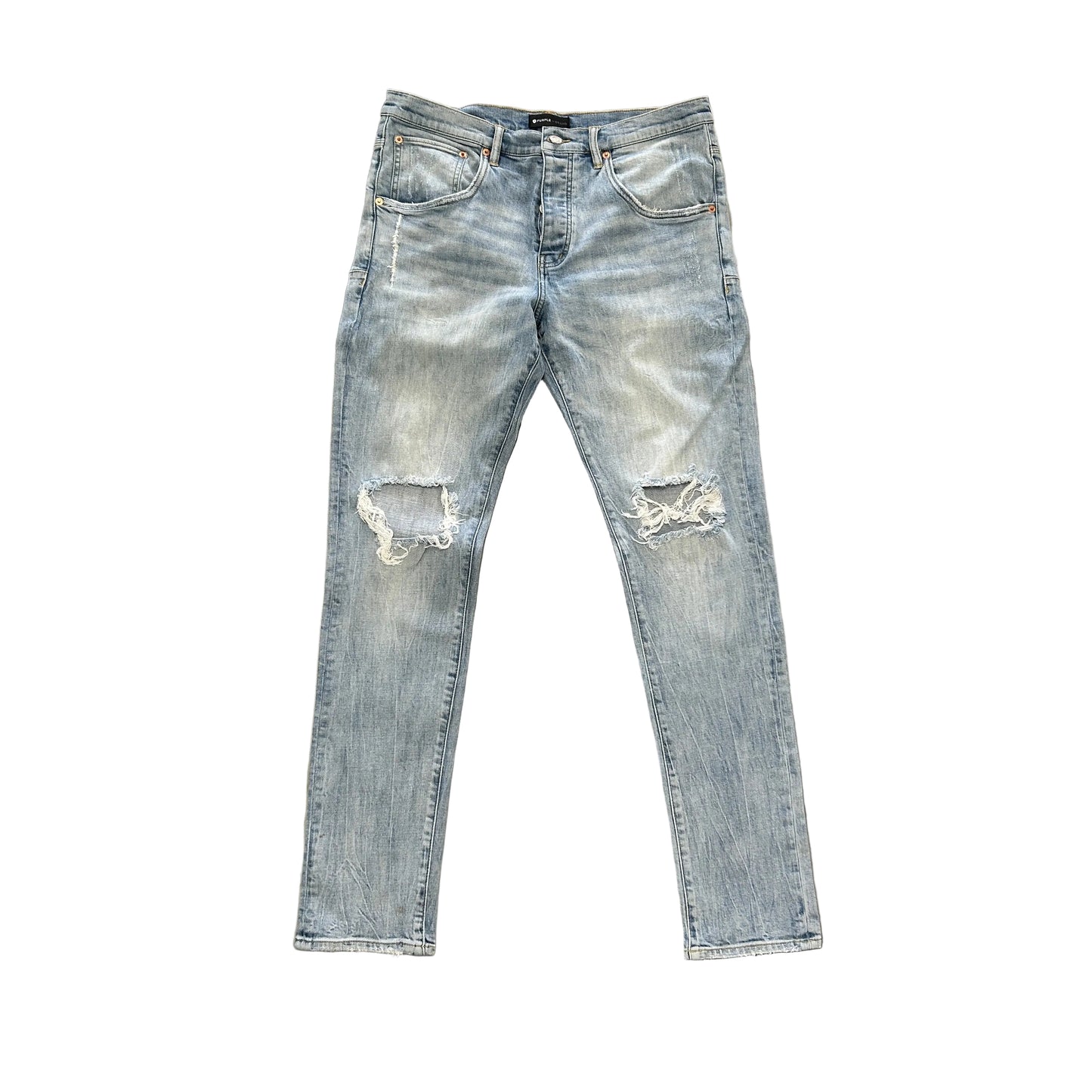 Purple P002 Jeans Blown Out Knees Light Wash