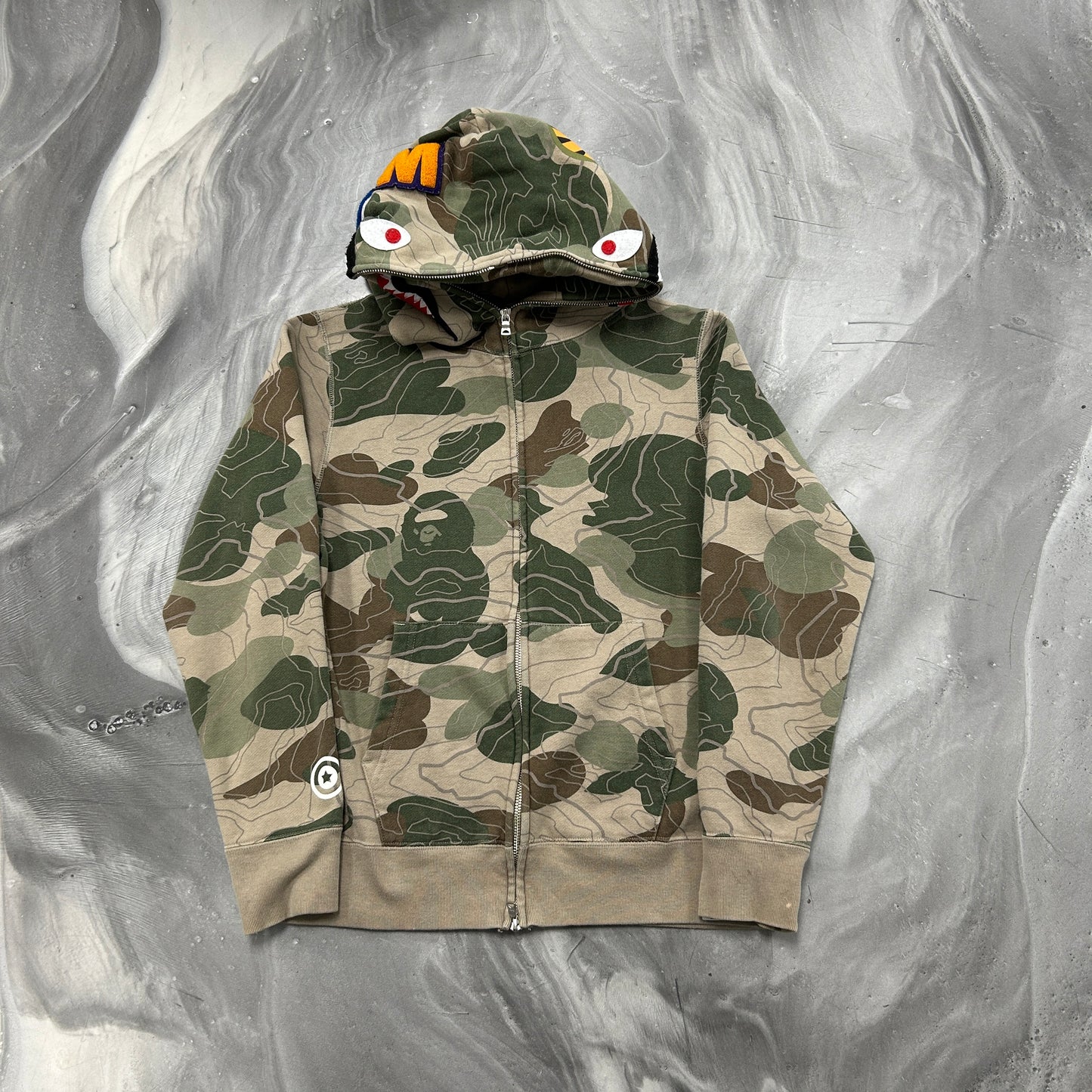 BAPE Layered Line camo Shark Full Zip Hoodie Beige