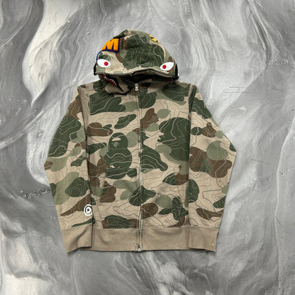 BAPE Layered Line camo Shark Full Zip Hoodie Beige