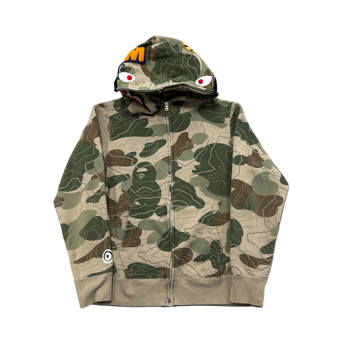 BAPE Layered Line camo Shark Full Zip Hoodie Beige