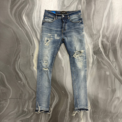 Purple Brand Limited Edition P001 Made In Italy Distressed Blue Denim Jeans