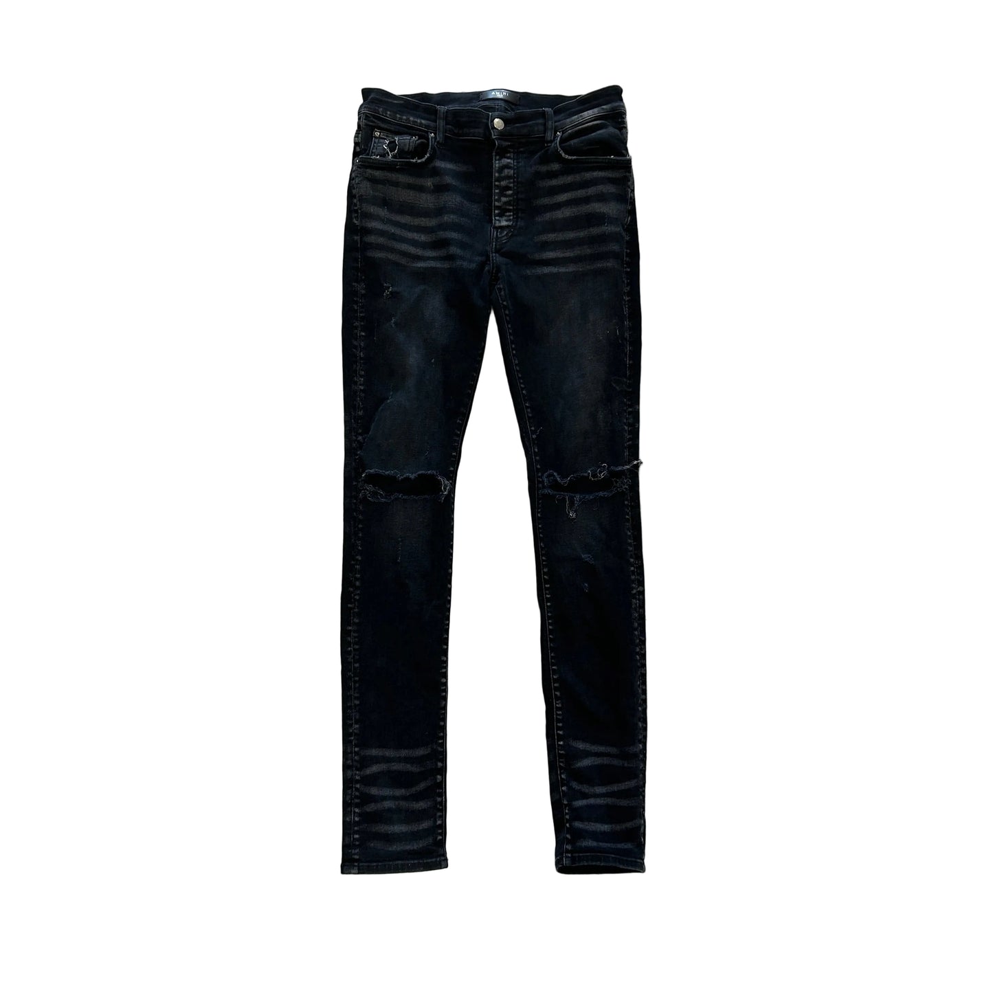 Amiri Broken Aged Black Knee Cut Slim Denim Jeans