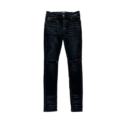 Amiri Broken Aged Black Knee Cut Slim Denim Jeans