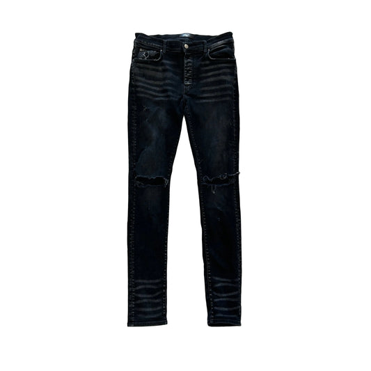 Amiri Broken Aged Black Knee Cut Slim Denim Jeans