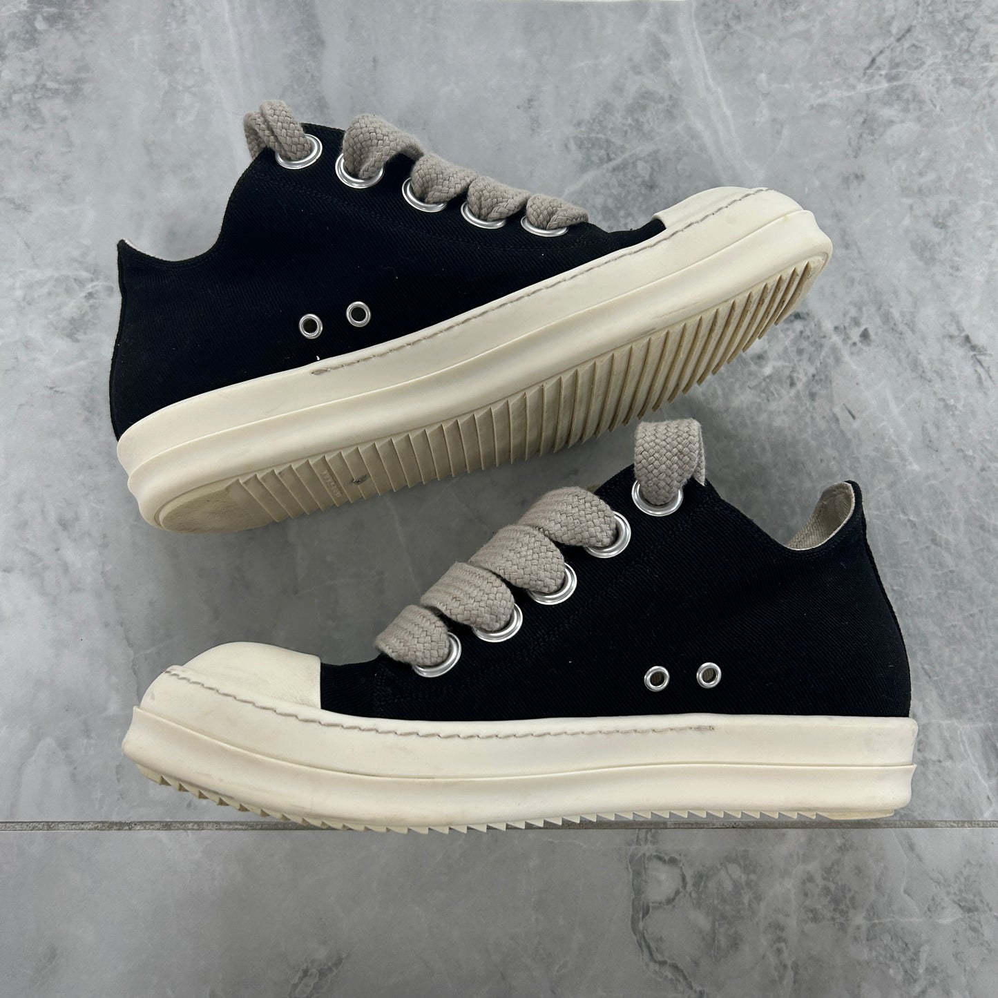 Rick Owens DRKSHDW Jumbo Lace Denim Ramone Low Black Milk (USED NO BOX)