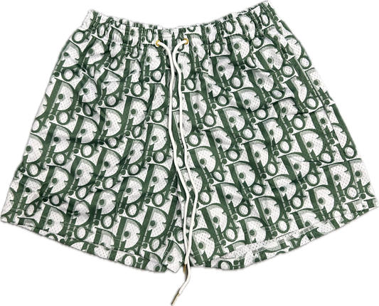 Designer Print Green Dior Shorts