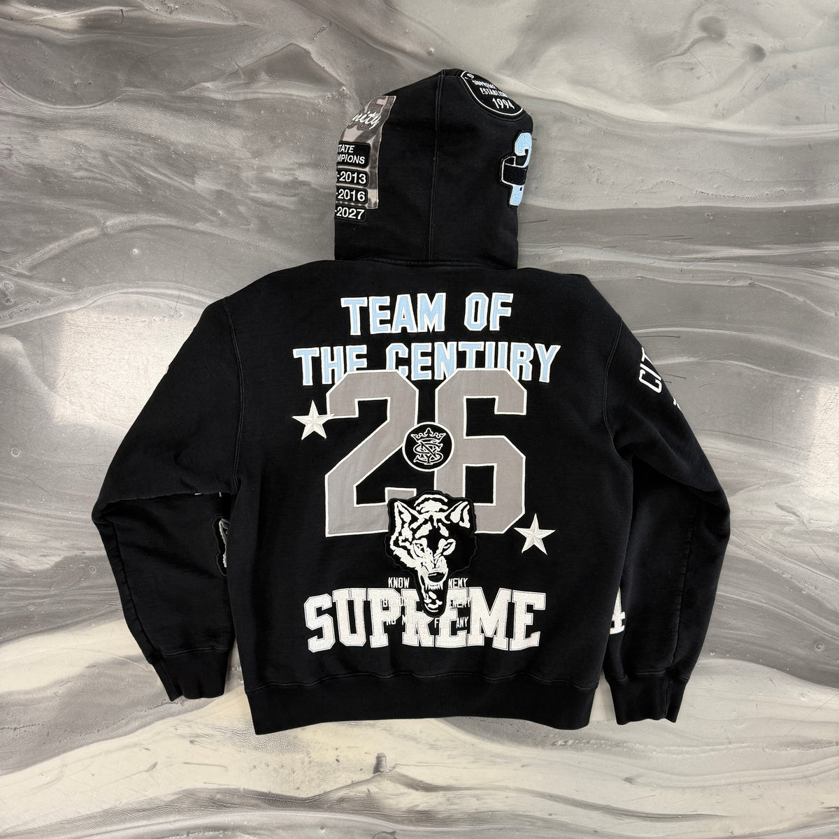 Supreme Warriors Applique Zip Up Hooded Sweatshirt Black