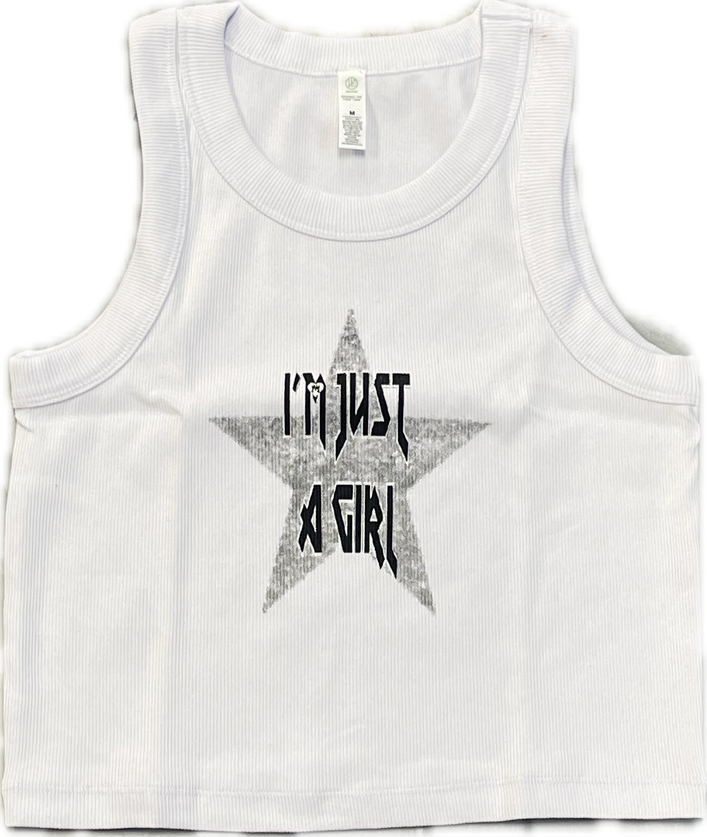 Moorse Collective I’m Just A Girl Tank Top White