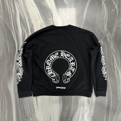 Chrome Hearts Floral Sleeve Horseshoe Logo Black Crewneck Sweatshirt