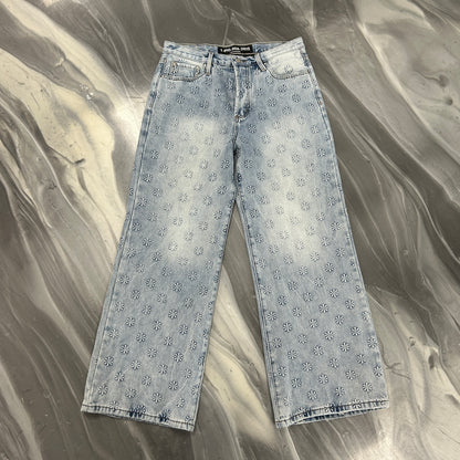 LostShdws Embossed Denim Pants Blue