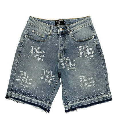 Mixed Emotions Rhinestone Blue Denim Shorts