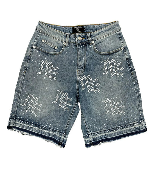 Mixed Emotions Rhinestone Blue Denim Shorts