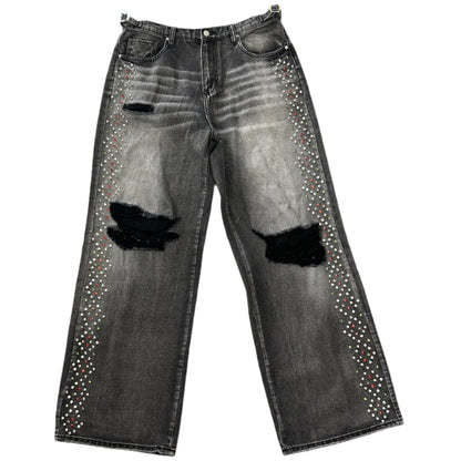 HMDD H Star Crystal Baggy Black Denim