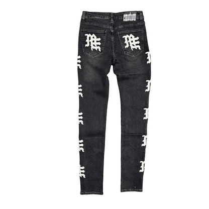 Mixed Emotion Monogram Black Wash Denim