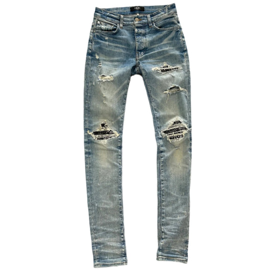 Amiri MX1 Black Paisley Skinny Jeans