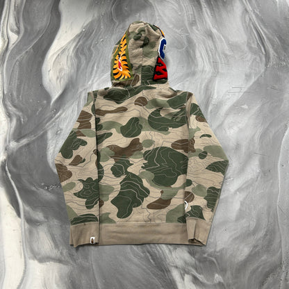 BAPE Layered Line camo Shark Full Zip Hoodie Beige