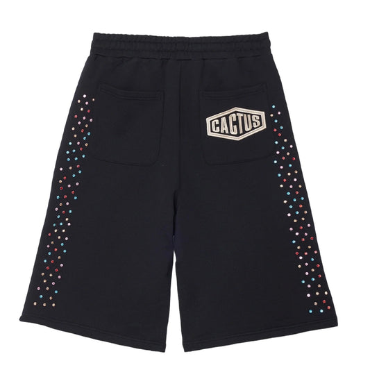 AZVA Crystal Cactus sweat shorts in black — view 2