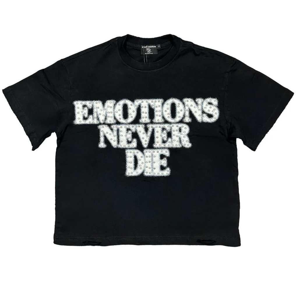 MIXED EMOTIONS END RHINESTONE TEE BLACK