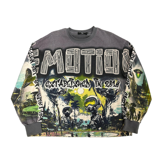 Mixed Emotion Grey UFO Long Sleeve Tee