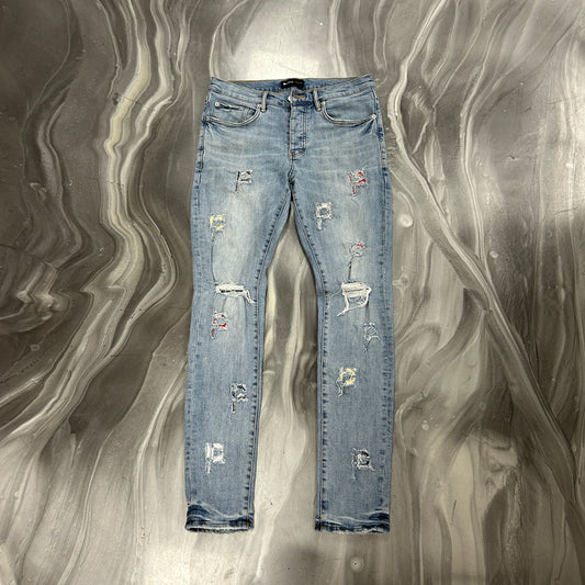 Purple Brand P001 bandanna patch denim in blue — view 2