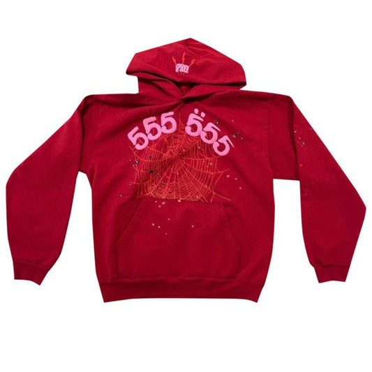 Sp5der Worldwide Red Angel Number 555 Hoodie Red