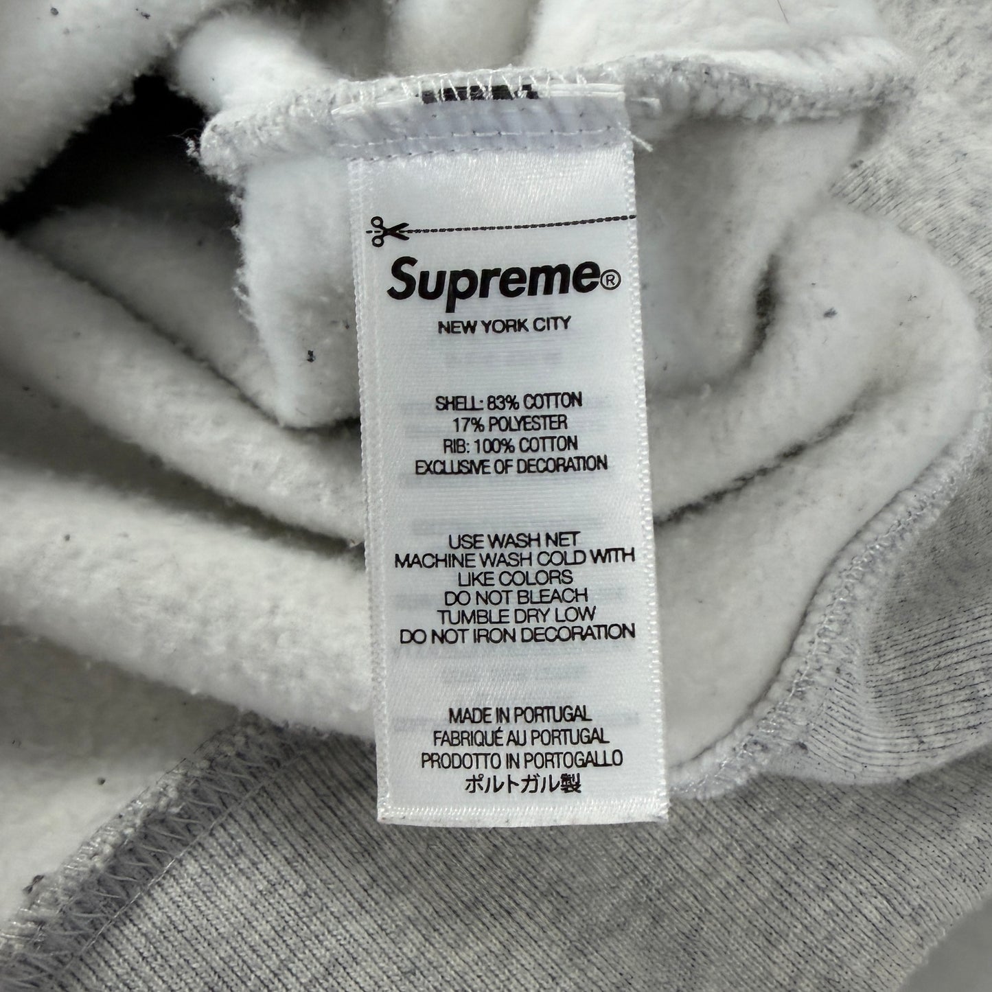 Supreme Cracked Raglan Zip Up Hooded Sweatshirt Ash Grey