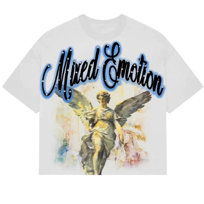 Mixed Emotions Blue Rhinestone Statue Tee White