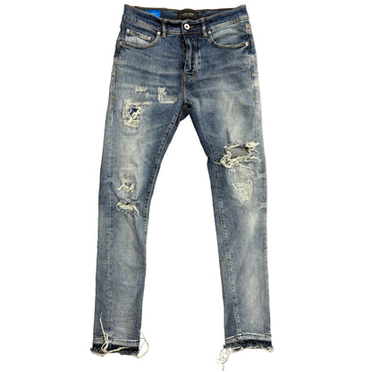 Purple Brand Limited Edition P001 Made In Italy Distressed Blue Denim Jeans