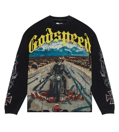 GODSPEED LONG LONELY ROAD L/S TEE WASHED BLACK