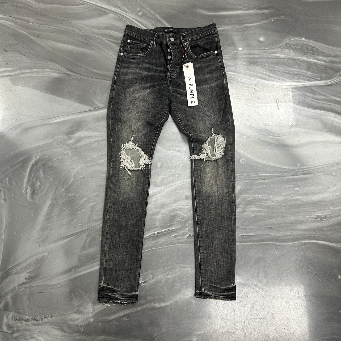 Purple Brand P002 Grey Wash Knee Rip