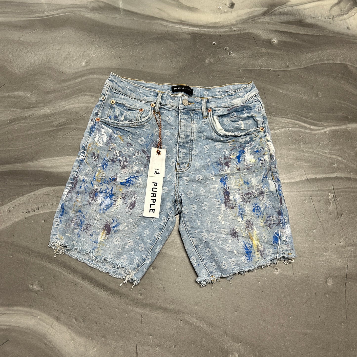 Purple Brand Paint Over Light Bleach Jacquard Monogram Shorts