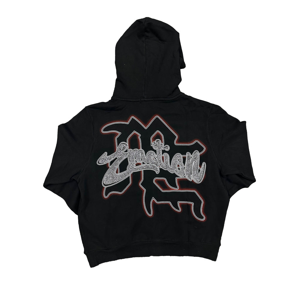 Mixed Emotions Black Acid Wash Rhinestone Zip Up Hoodie