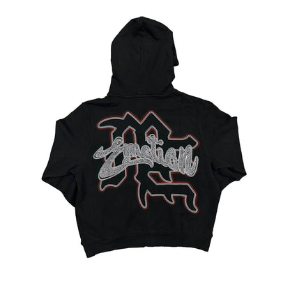 Mixed Emotions Black Acid Wash Rhinestone Zip Up Hoodie