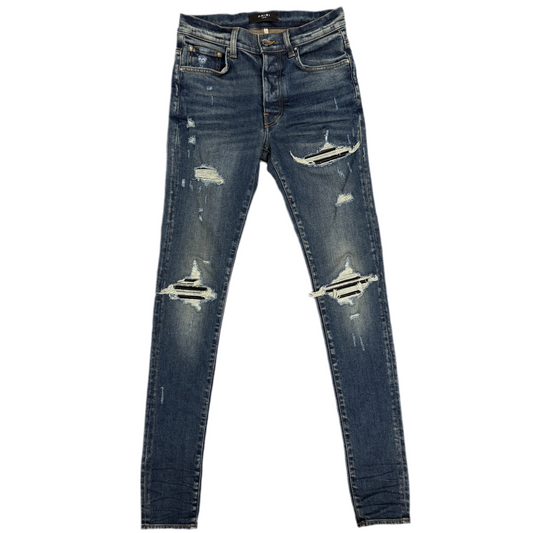 Amiri MX1 Black Patch Medium Wash Denim Jeans