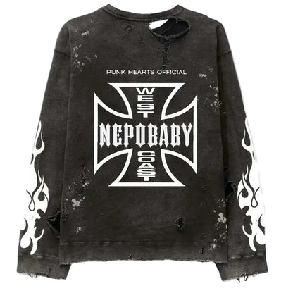 Punk Hearts Nepo Baby Crewneck Sweatshirt Vintage Washed Black