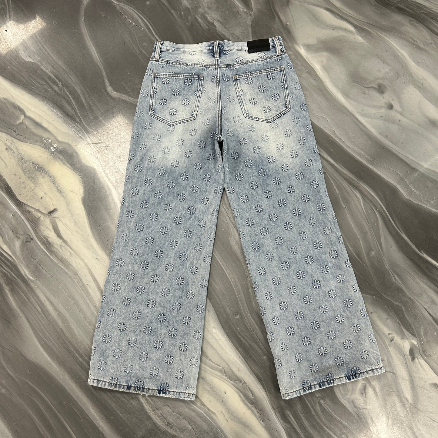 LostShdws Embossed Denim Pants Blue