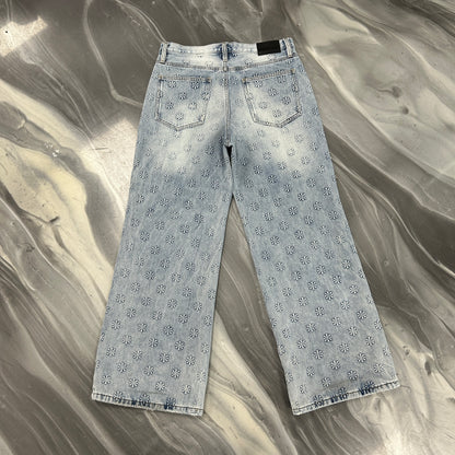 LostShdws Embossed Denim Pants Blue