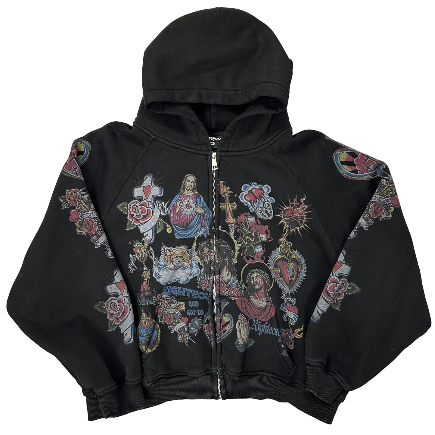 Righteous Risen King Cropped Zip Up Hoodie Black