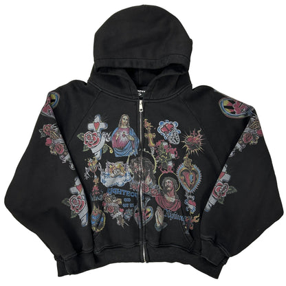 Righteous Risen King Cropped Zip Up Hoodie Black