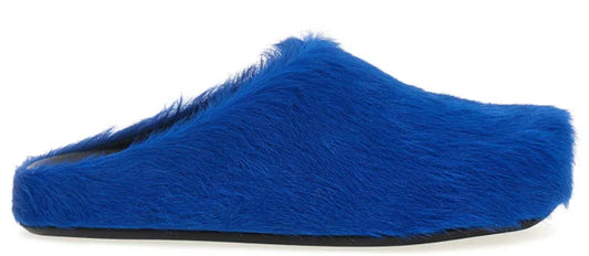 Marni Blue long-hair calfskin Fussbett sabot