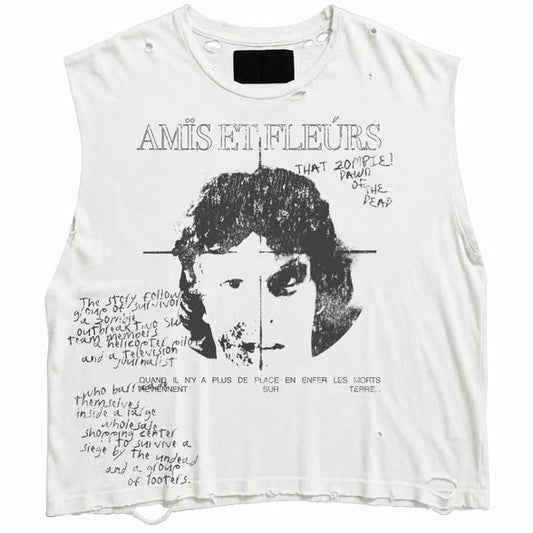 Amis Et Fleurs Dawn Of The Dead Cutoff Tee White — Cold Shoulder Kicks Palm Beach