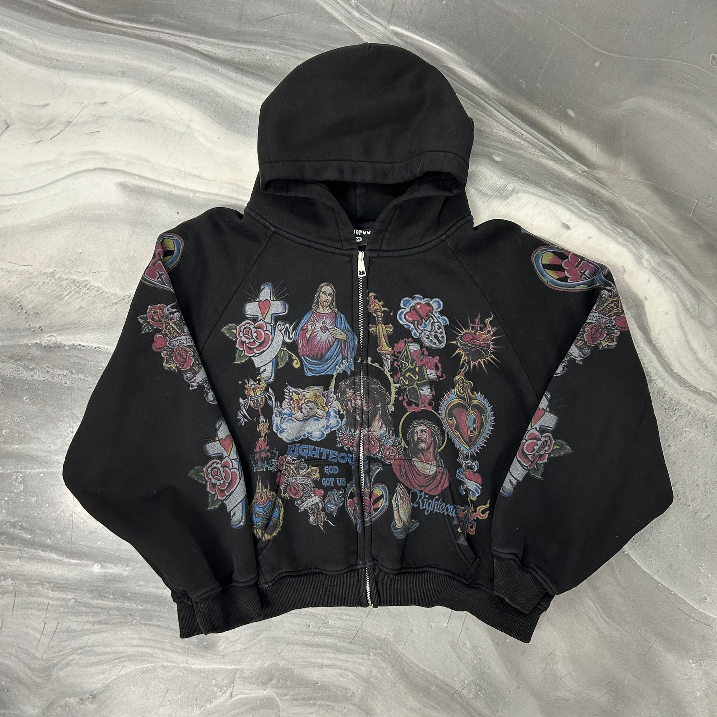 Righteous Risen King Cropped Zip Up Hoodie Black