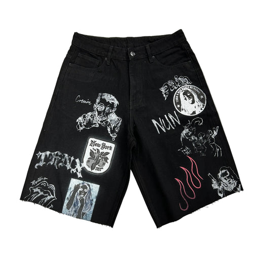 THNX For Nothing Anime Black Denim Jorts