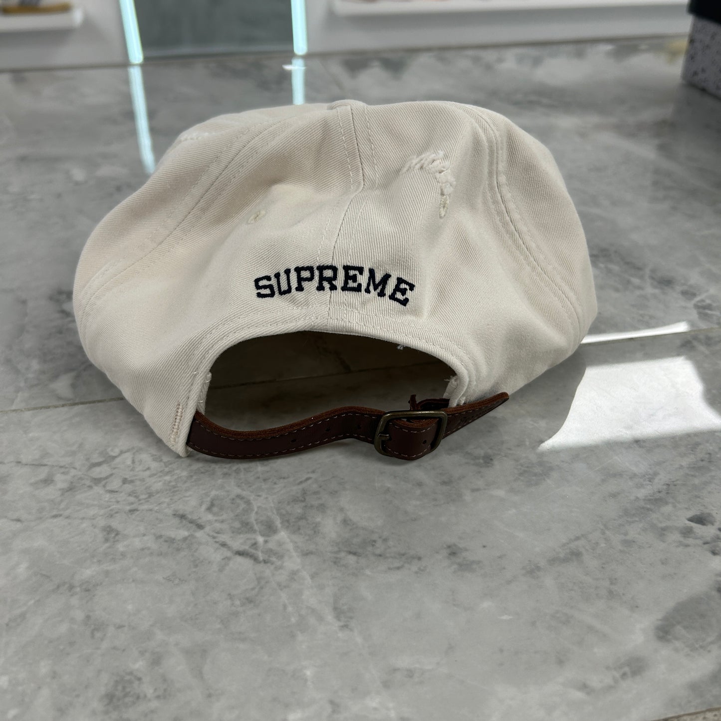 Supreme Distressed 6 Panel White Hat