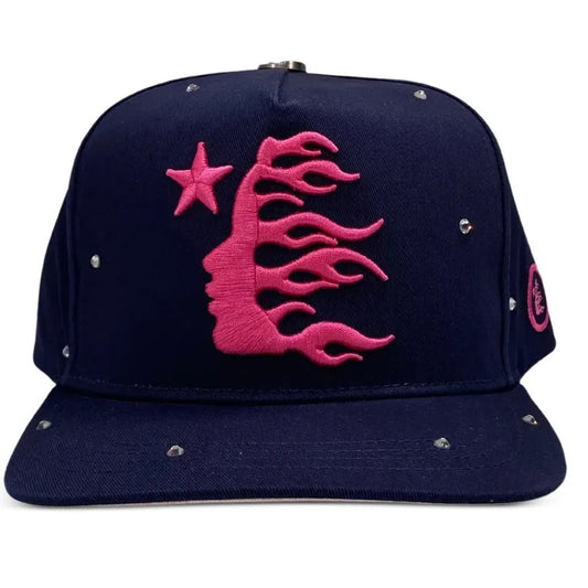 Hellstar Rhinestone Snapback Hat Navy/Pink ￼