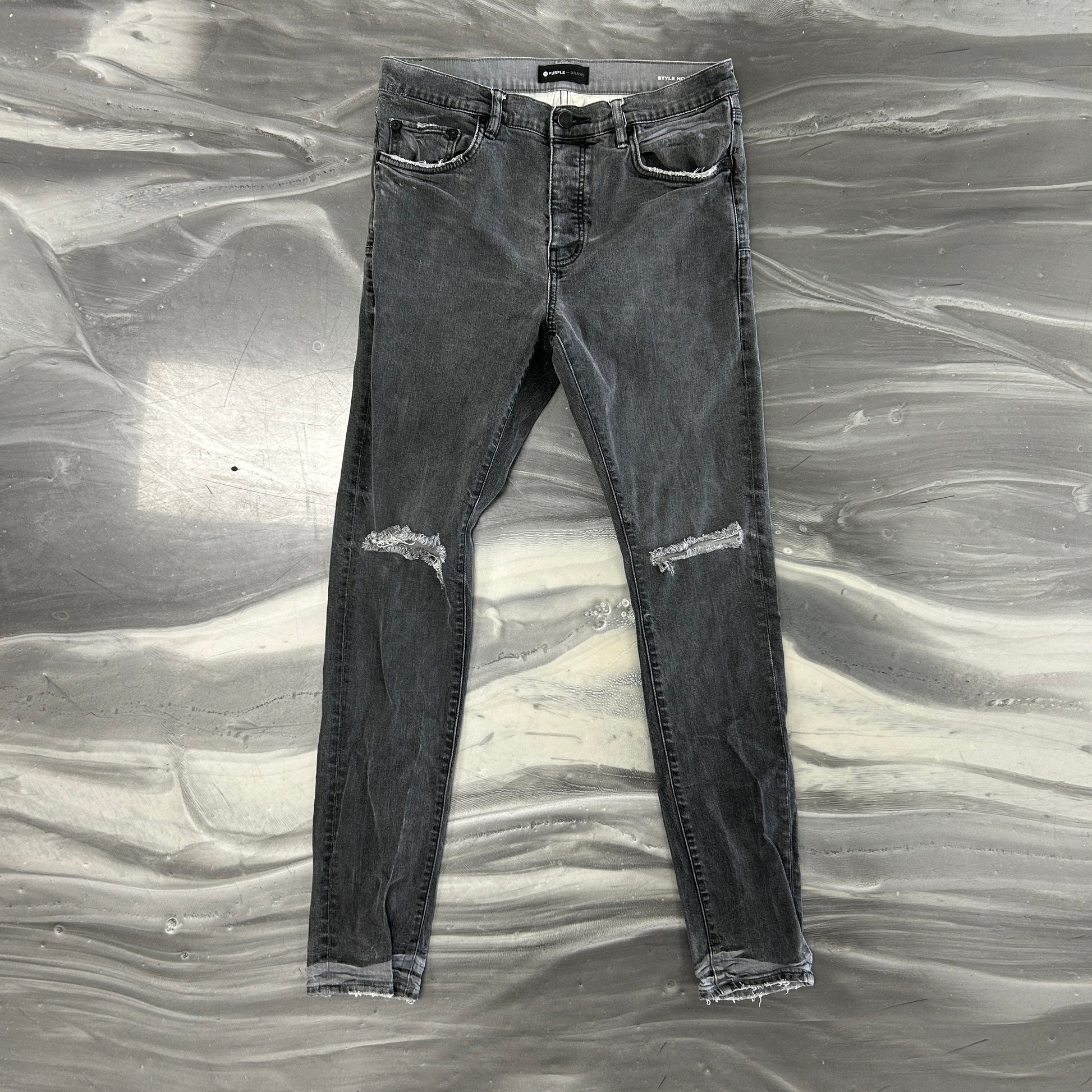 Purple Brand P001 distressed skinny jeans in grey — view 2
